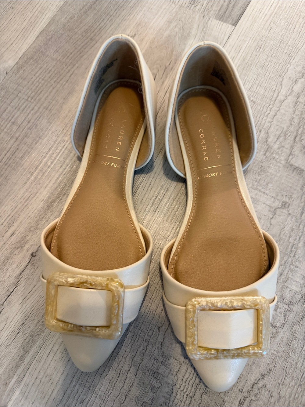 LC Lauren Conrad Cream Pointed D'Orsay Flats with Buckle Accent